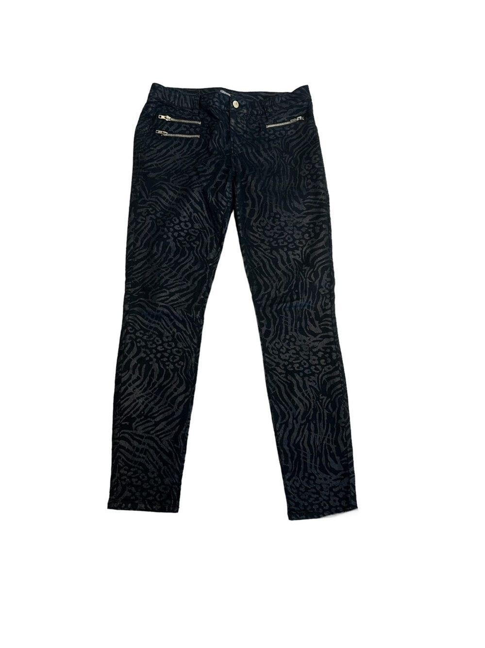 forever 21 premium denim black zebra animal print shiny skinny jeans pants Sz 28